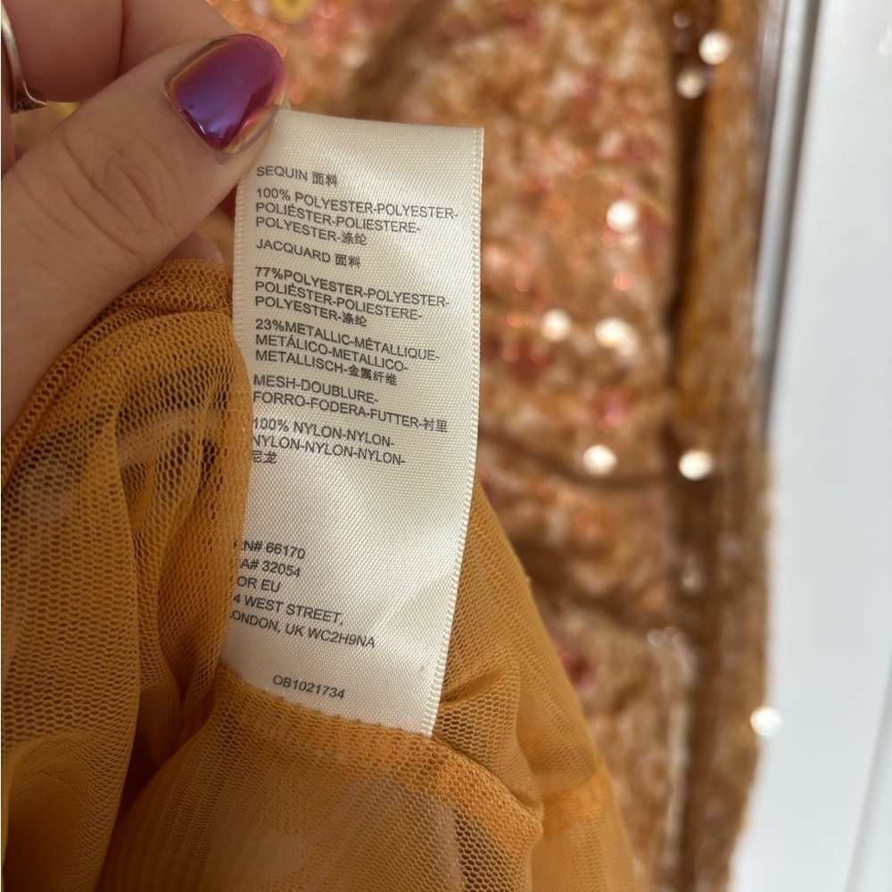 NWT Free People Stars Align Gold Sequin Mesh Long Sleeve Mini Party Dress - Picture 11 of 12